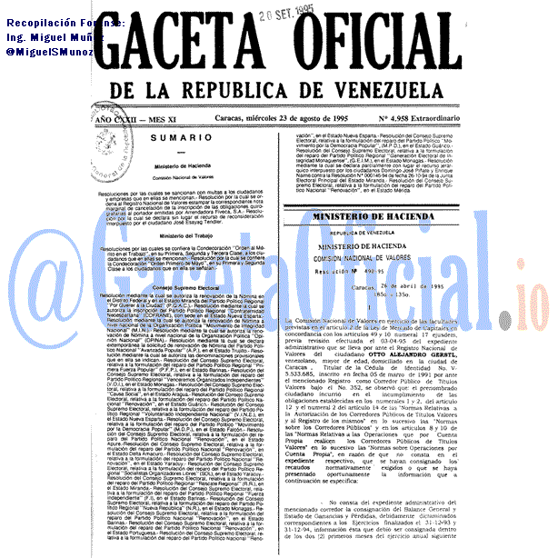 Gaceta Oficial 4958 del 23 Agosto 1995