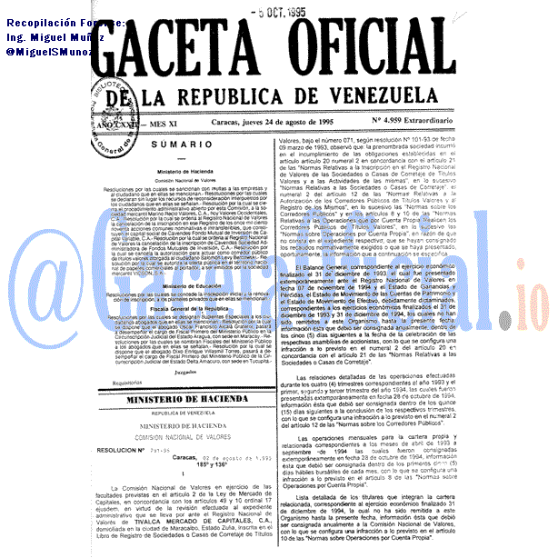 Gaceta Oficial 4959 del 24 Agosto 1995