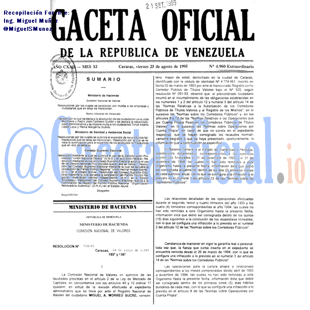 Gaceta Oficial 4960 del 25 Agosto 1995