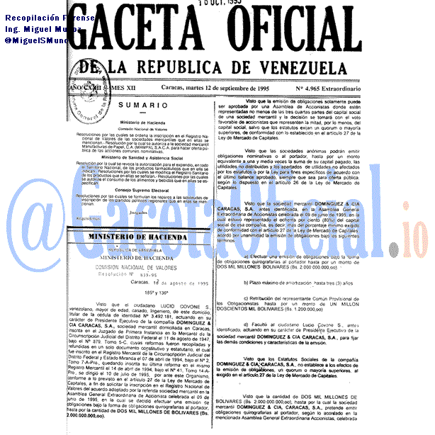 Gaceta Oficial 4965 del 12 Septiembre 1995