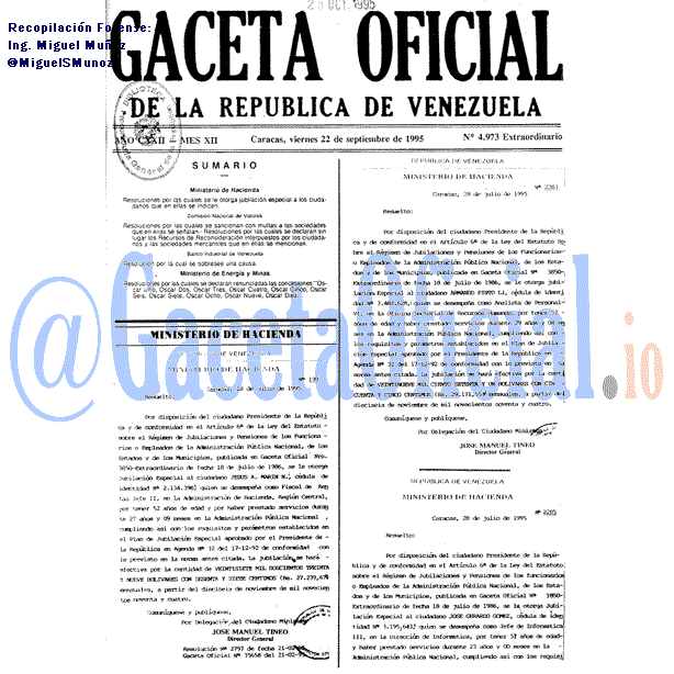 Gaceta Oficial 4973 del 22 Septiembre 1995
