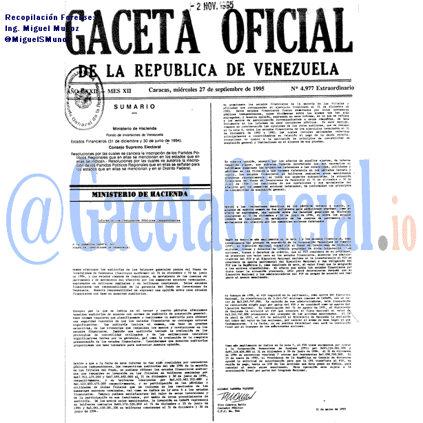 Gaceta Oficial 4977 del 27 Septiembre 1995