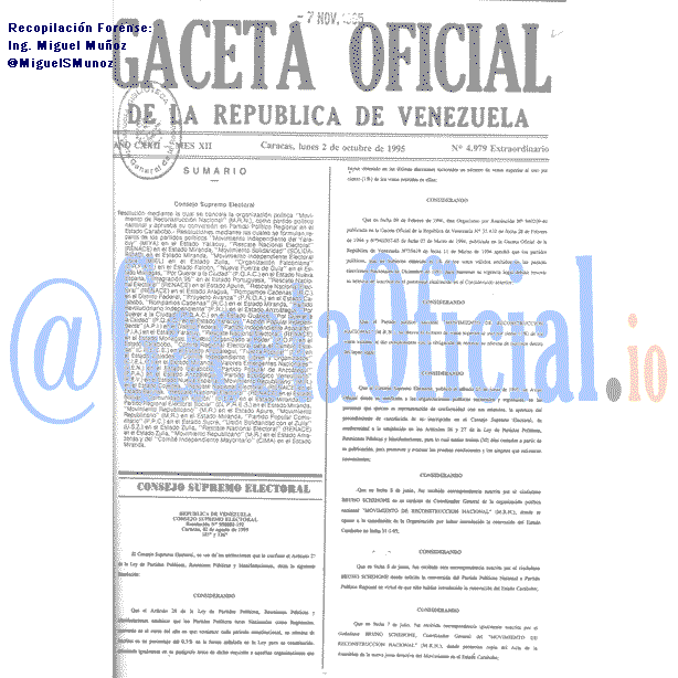 Gaceta Oficial 4979 del 2 Octubre 1995