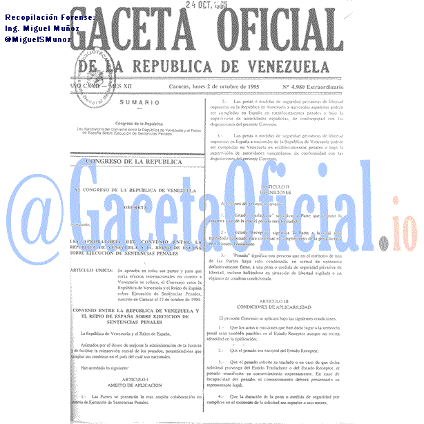 Gaceta Oficial 4980 del 2 Octubre 1995