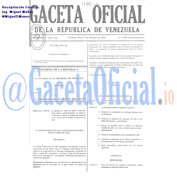 Gaceta Oficial 4981 del 2 Octubre 1995