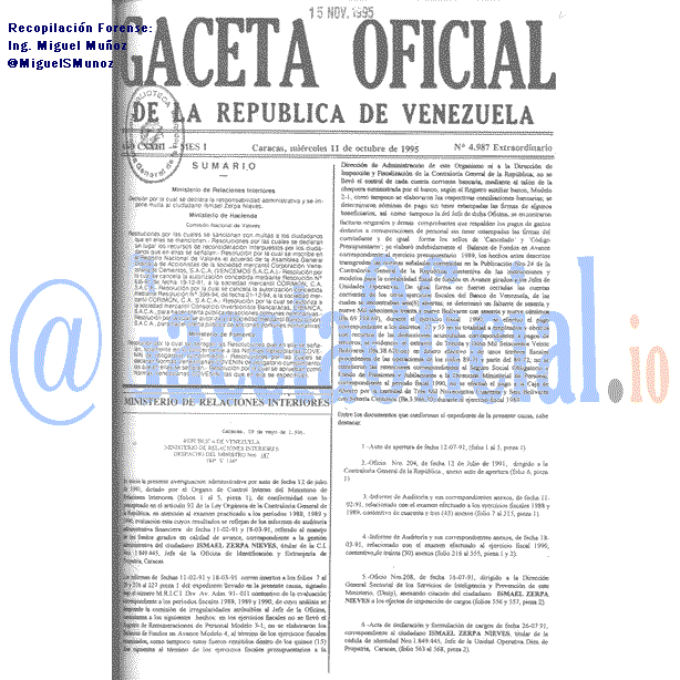Gaceta Oficial 4987 del 11 Octubre 1995