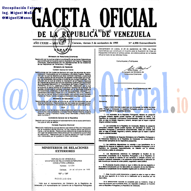 Gaceta Oficial 4998 del 3 Noviembre 1995
