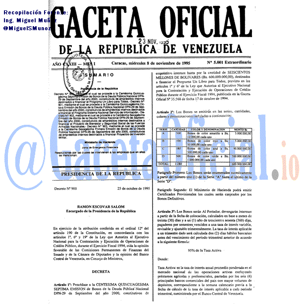 Gaceta Oficial 5001 del 8 Noviembre 1995