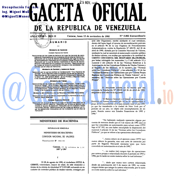 Gaceta Oficial 5002 del 13 Noviembre 1995