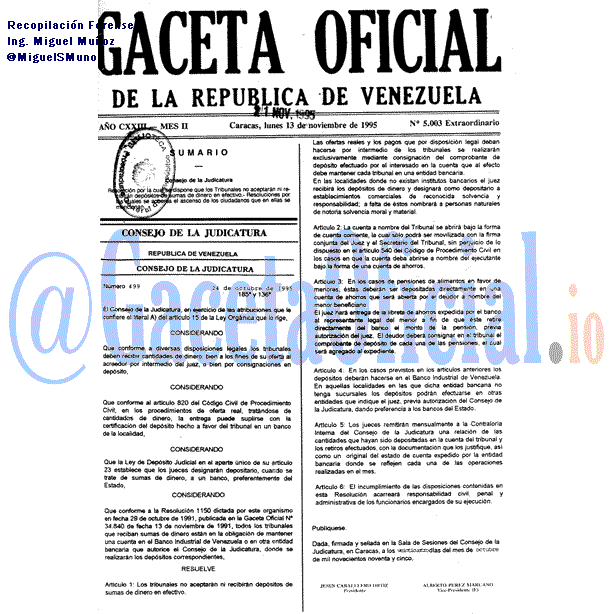 Gaceta Oficial 5003 del 13 Noviembre 1995