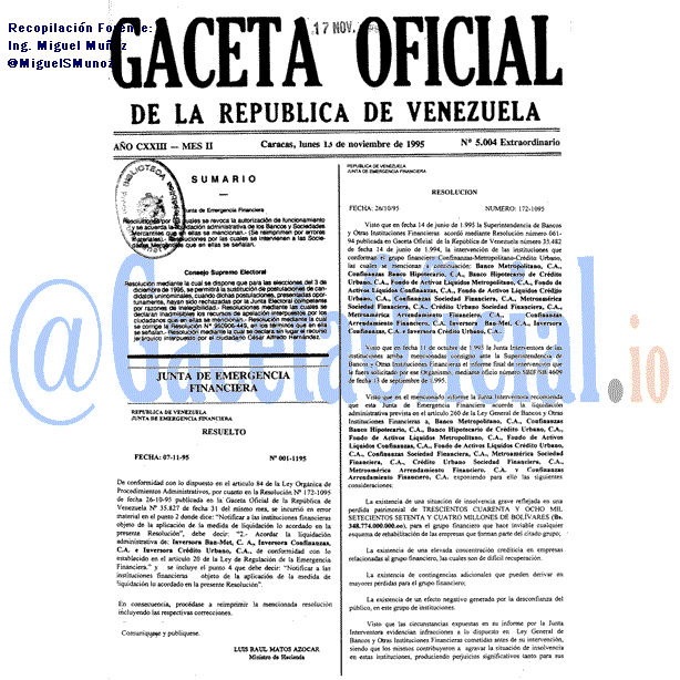 Gaceta Oficial 5004 del 13 Noviembre 1995
