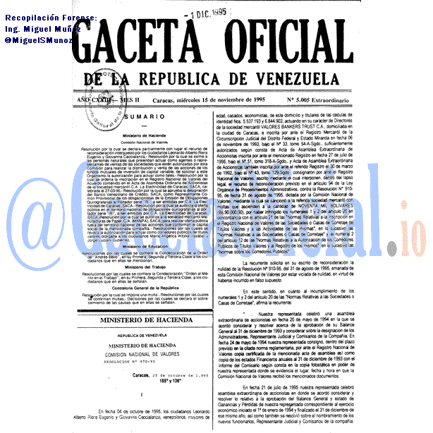 Gaceta Oficial 5005 del 15 Noviembre 1995