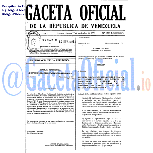 Gaceta Oficial 5007 del 17 Noviembre 1995