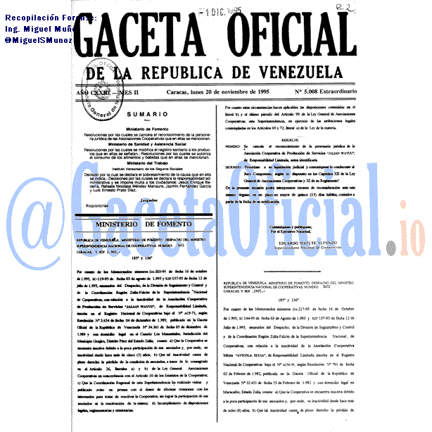 Gaceta Oficial 5008 del 20 Noviembre 1995