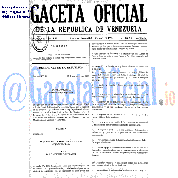 Gaceta Oficial 5015 del 8 Diciembre 1995