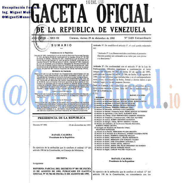 Gaceta Oficial 5031 del 29 Diciembre 1995