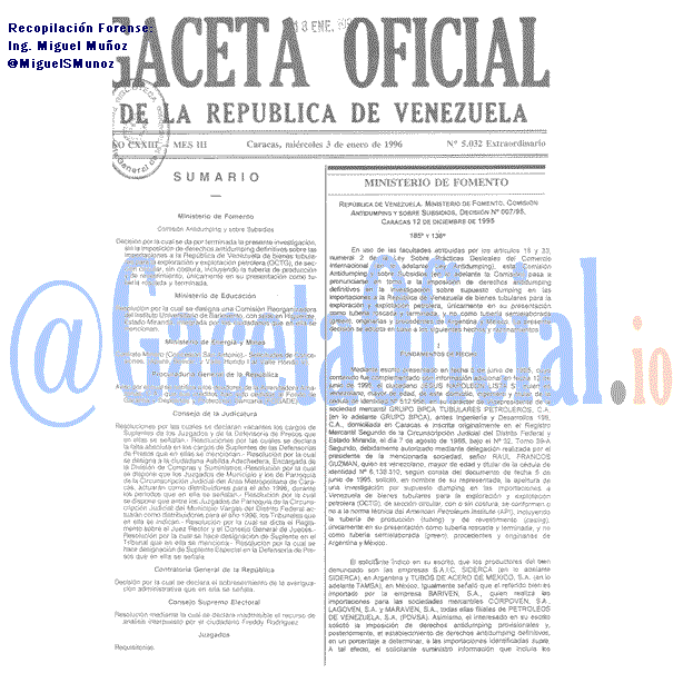 Gaceta Oficial 5032 del 3 Enero 1996