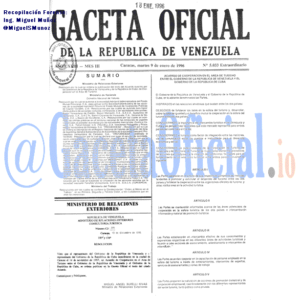 Gaceta Oficial 5033 del 9 Enero 1996