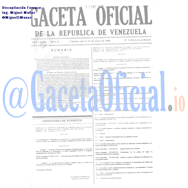 Gaceta Oficial 5036 del 11 Enero 1996