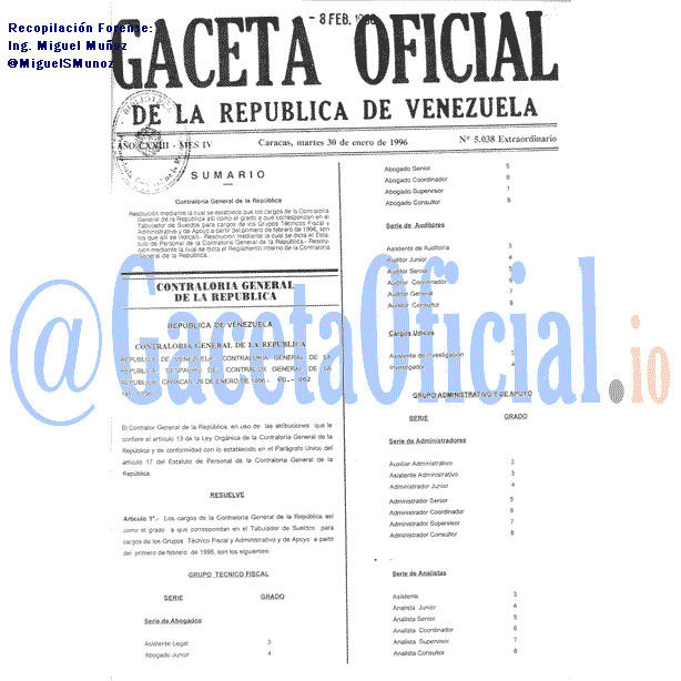 Gaceta Oficial 5038 del 30 Enero 1996