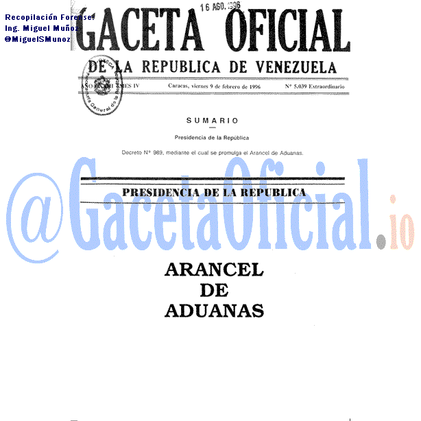 Gaceta Oficial 5039 del 9 Febrero 1996