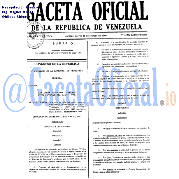 Gaceta Oficial 5042 del 15 Febrero 1996