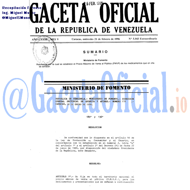 Gaceta Oficial 5043 del 21 Febrero 1996
