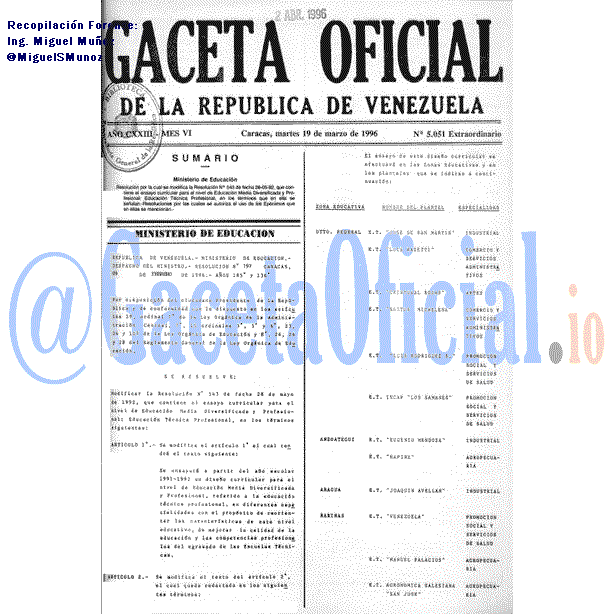 Gaceta Oficial 5051 del 19 Marzo 1996