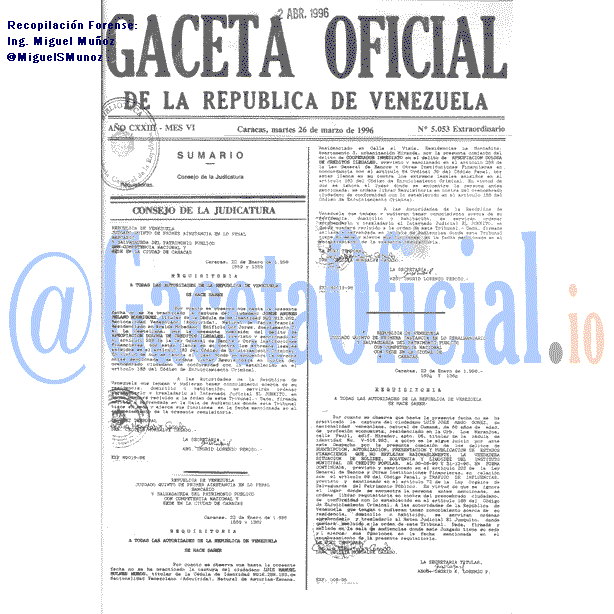 Gaceta Oficial 5053 del 26 Marzo 1996
