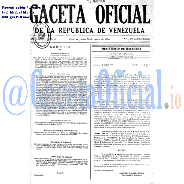 Gaceta Oficial 5056 del 28 Marzo 1996