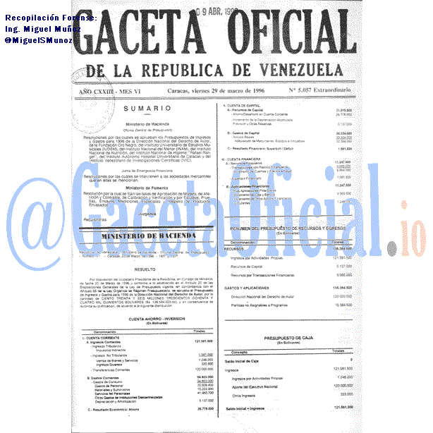 Gaceta Oficial 5057 del 29 Marzo 1996