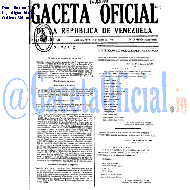 Gaceta Oficial 5059 del 15 Abril 1996