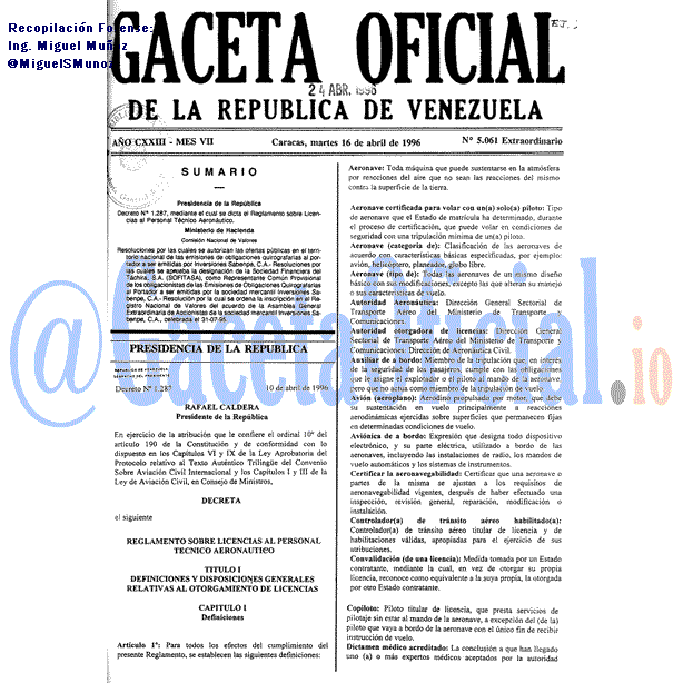 Gaceta Oficial 5061 del 16 Abril 1996