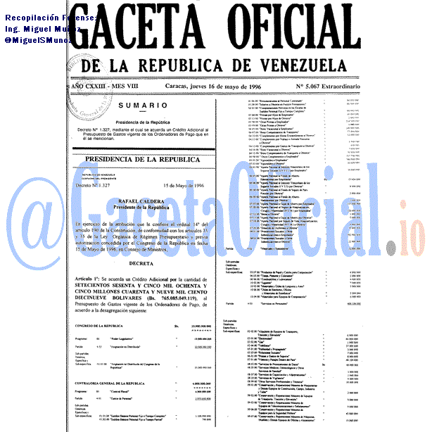 Gaceta Oficial 5067 del 16 Mayo 1996