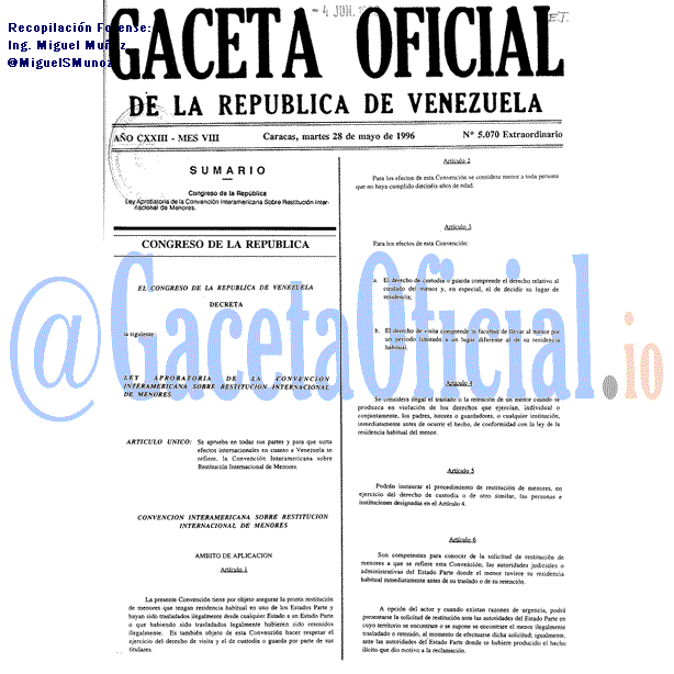 Gaceta Oficial 5070 del 28 Mayo 1996