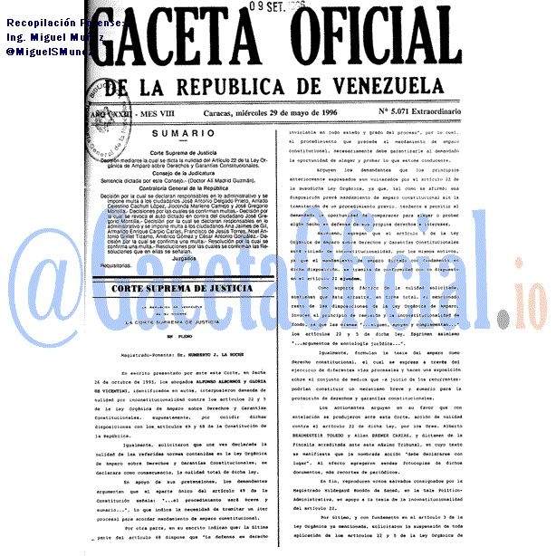 Gaceta Oficial 5071 del 29 Mayo 1996