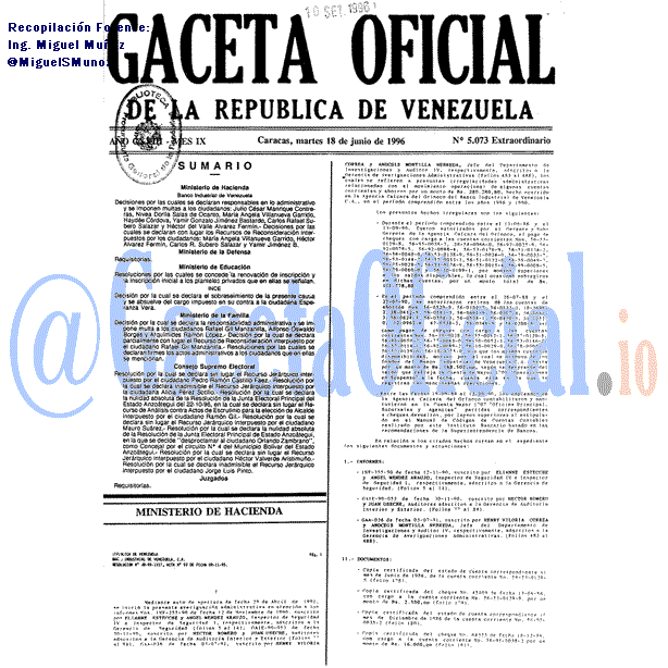 Gaceta Oficial 5073 del 18 Junio 1996