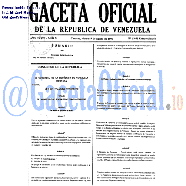 Gaceta Oficial 5085 del 9 Agosto 1996