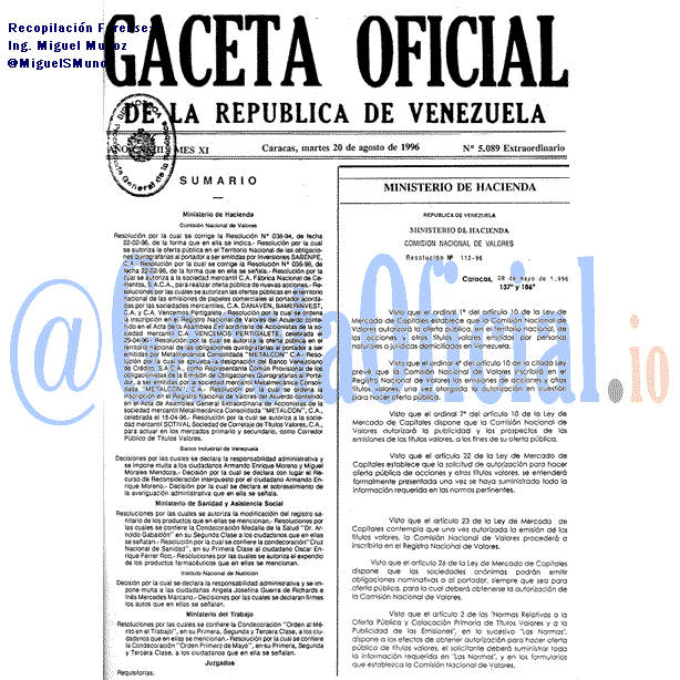 Gaceta Oficial 5089 del 20 Agosto 1996