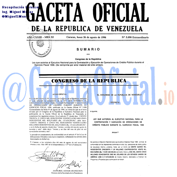 Gaceta Oficial 5090 del 26 Agosto 1996