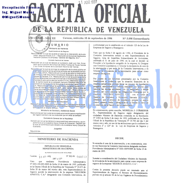Gaceta Oficial 5098 del 18 Septiembre 1996