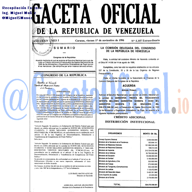 Gaceta Oficial 5107 del 1 Noviembre 1996
