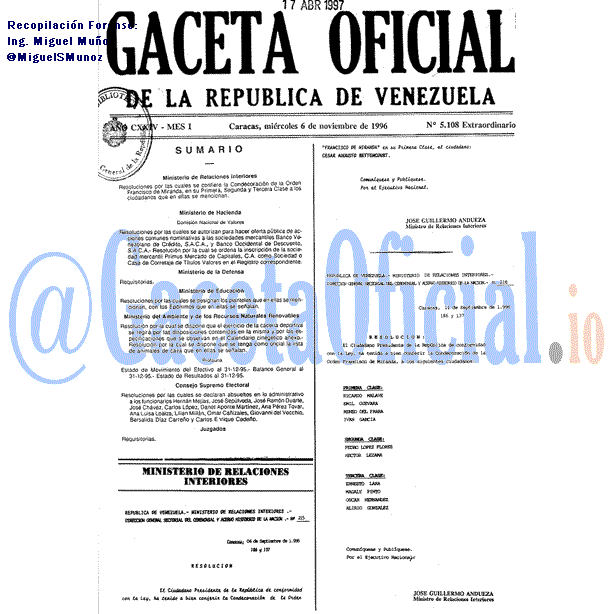 Gaceta Oficial 5108 del 6 Noviembre 1996