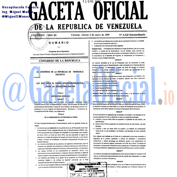 Gaceta Oficial 5132 del 3 Enero 1997