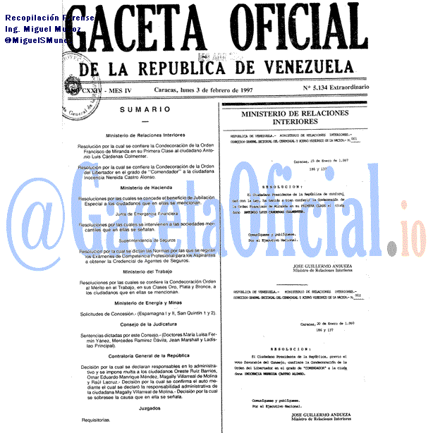 Gaceta Oficial 5134 del 3 Febrero 1997