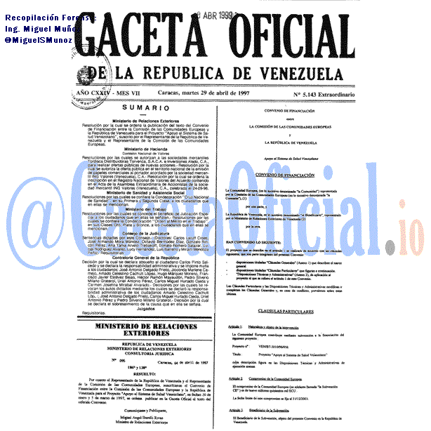 Gaceta Oficial 5143 del 29 Abril 1997