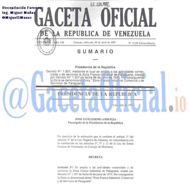 Gaceta Oficial 5145 del 30 Abril 1997