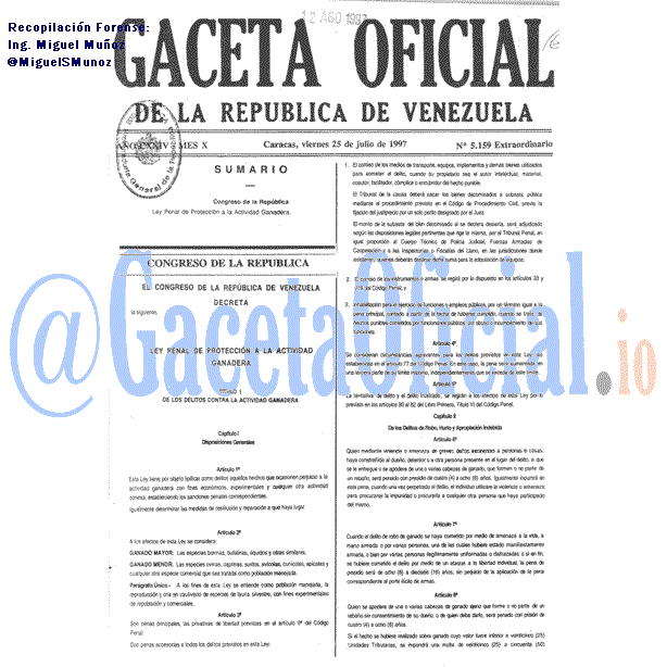 Gaceta Oficial 5159 del 25 Julio 1997
