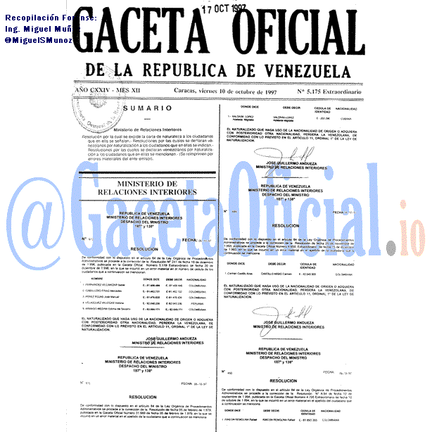 Gaceta Oficial 5175 del 10 Octubre 1997