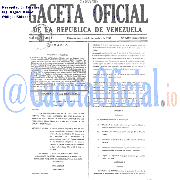 Gaceta Oficial 5180 del 4 Noviembre 1997